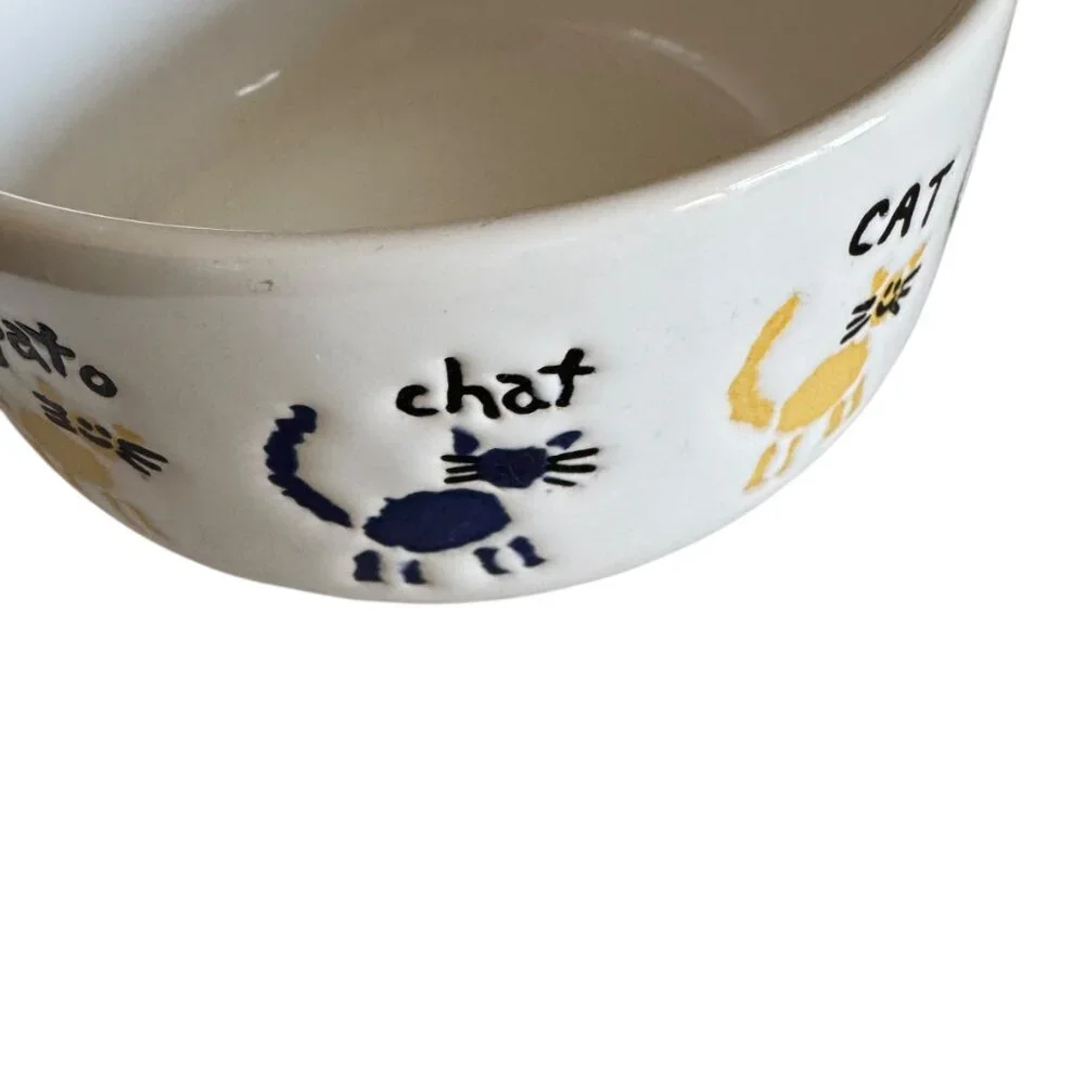 Vintage Waechtersbach Cat Food Water Bowl Ceramic Multiple languages Graphics